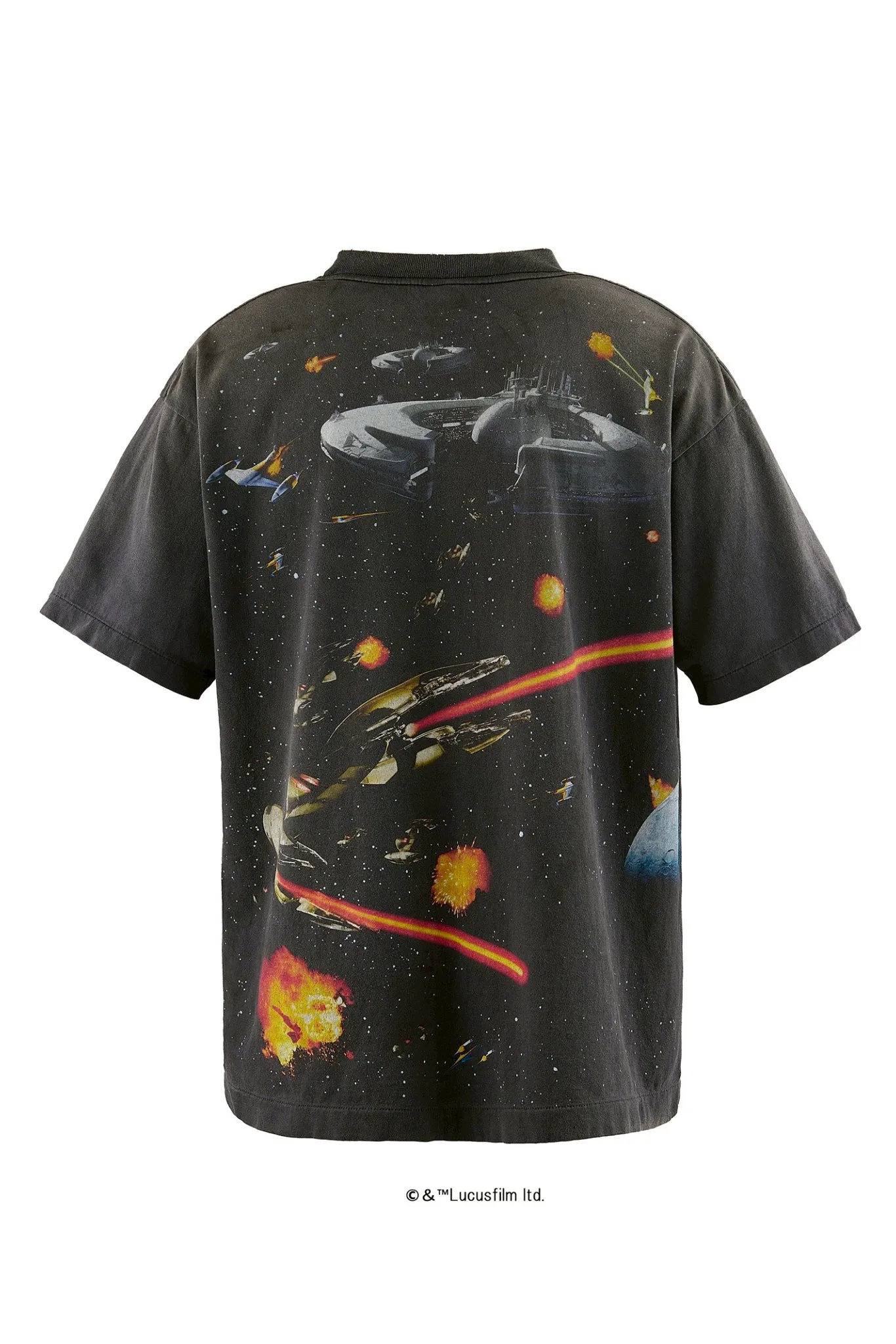 ⚠️The most complex and coolest item of this season, available in stock, available in seconds SAINT Mxxxxxx × STAR WARS SW_SS TEE /STARWARS / BLK Star Wars co-branded model. Fighter printed TEE. Washed black S-XL. Super complex and unconstrained printing design. The T-shirt using the vision of the "N-1 Star Fighter" in Star Wars is the most screen-printed item this season, reaching an astonishing 372 screens. Even the most difficult-to-print parts of the armpits are printed with luxurious printing. In addition, they are also hand-made distressed, splashed with ink, faded with water, and hand-damaged to complete this special and perfect work of art!